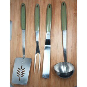 VTG Sears Stainless Avocado Green 4 Piece Kitchen Tool Utensil Set Serving
